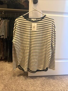 Striped Long-Sleeve Tee - Cream and Green